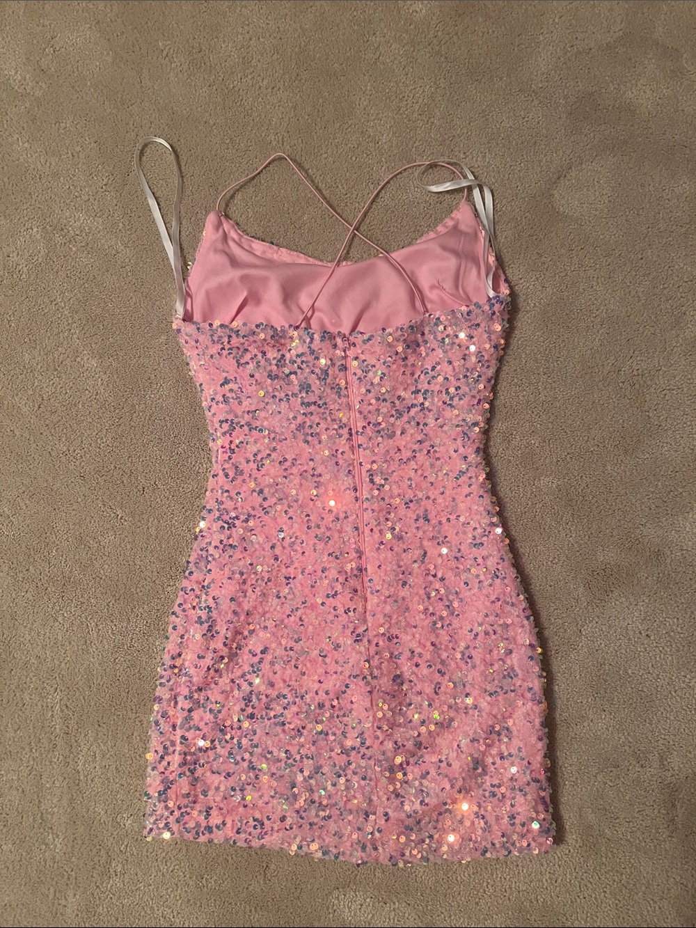 Sparkling Pink Sequin Mini Dress with Crisscross Straps